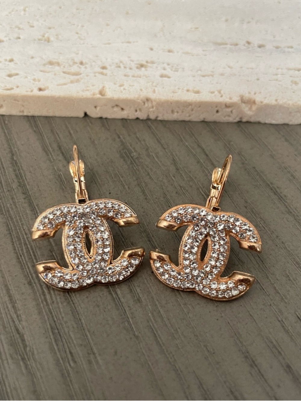 CHANEL Gold Crystal CC Drop Earrings - Gold